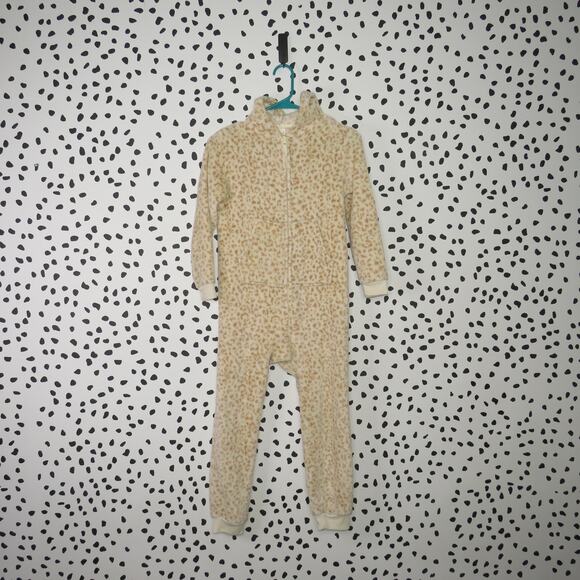Cat & Jack Beige Leopard Print Zip Up Girls Sleep Onesie - Picture 1 of 6